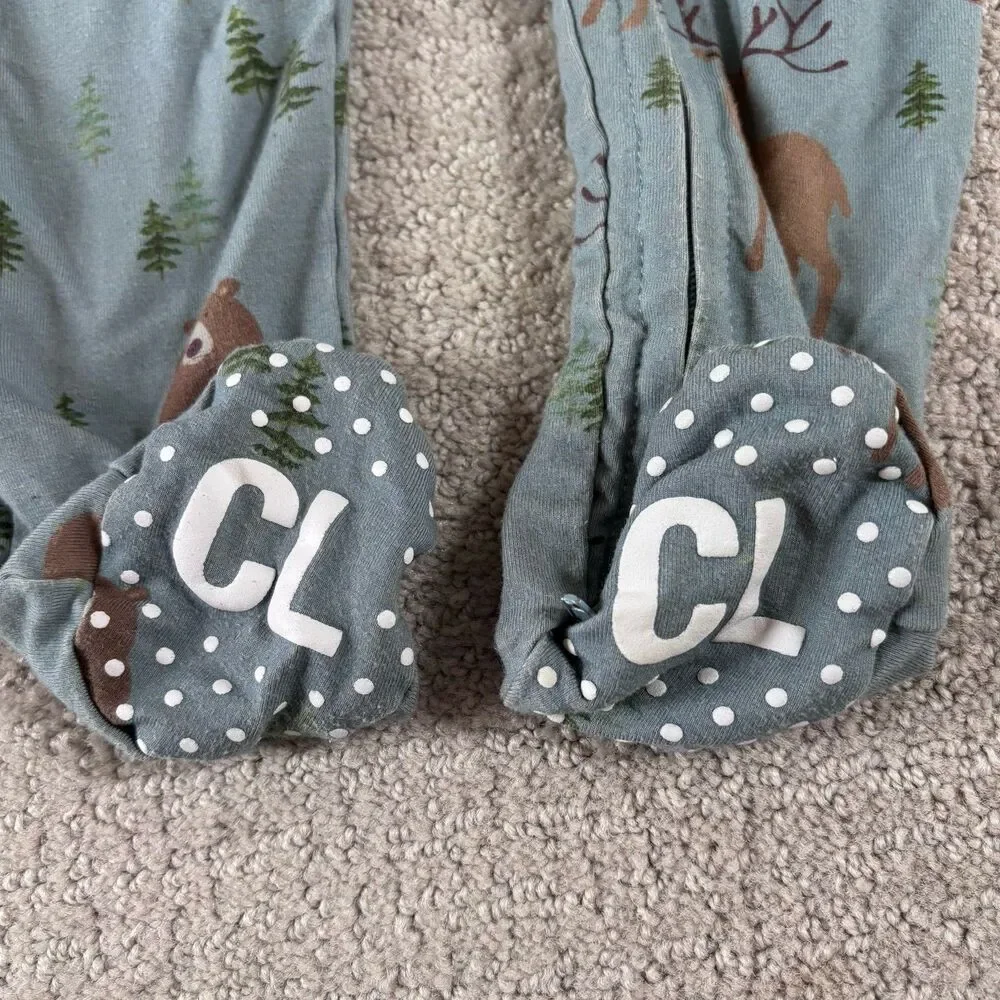 Caden Lane Bamboo Baby Pajamas Footie 3-6 mo Forest Woodland Nature Outdoor Bear